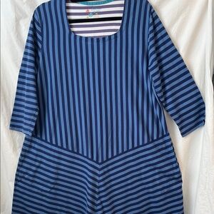 Gudrun Sjoden Blue Striped Organic Cotton Dress Size XL